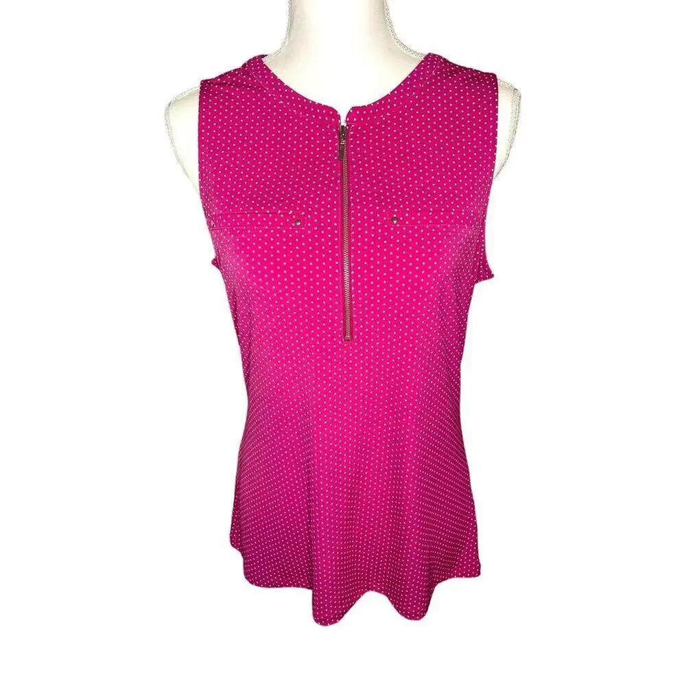 New York & Company Women’s Medium Sleeveless Blouse‎ Pink & White Polka Dot NEW